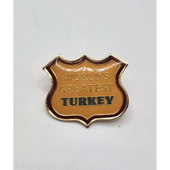 World's Greatest Turkey Pin Lapel Hat Pin Thanksgiving Cook Turkey Roasting - Picture 1 of 3